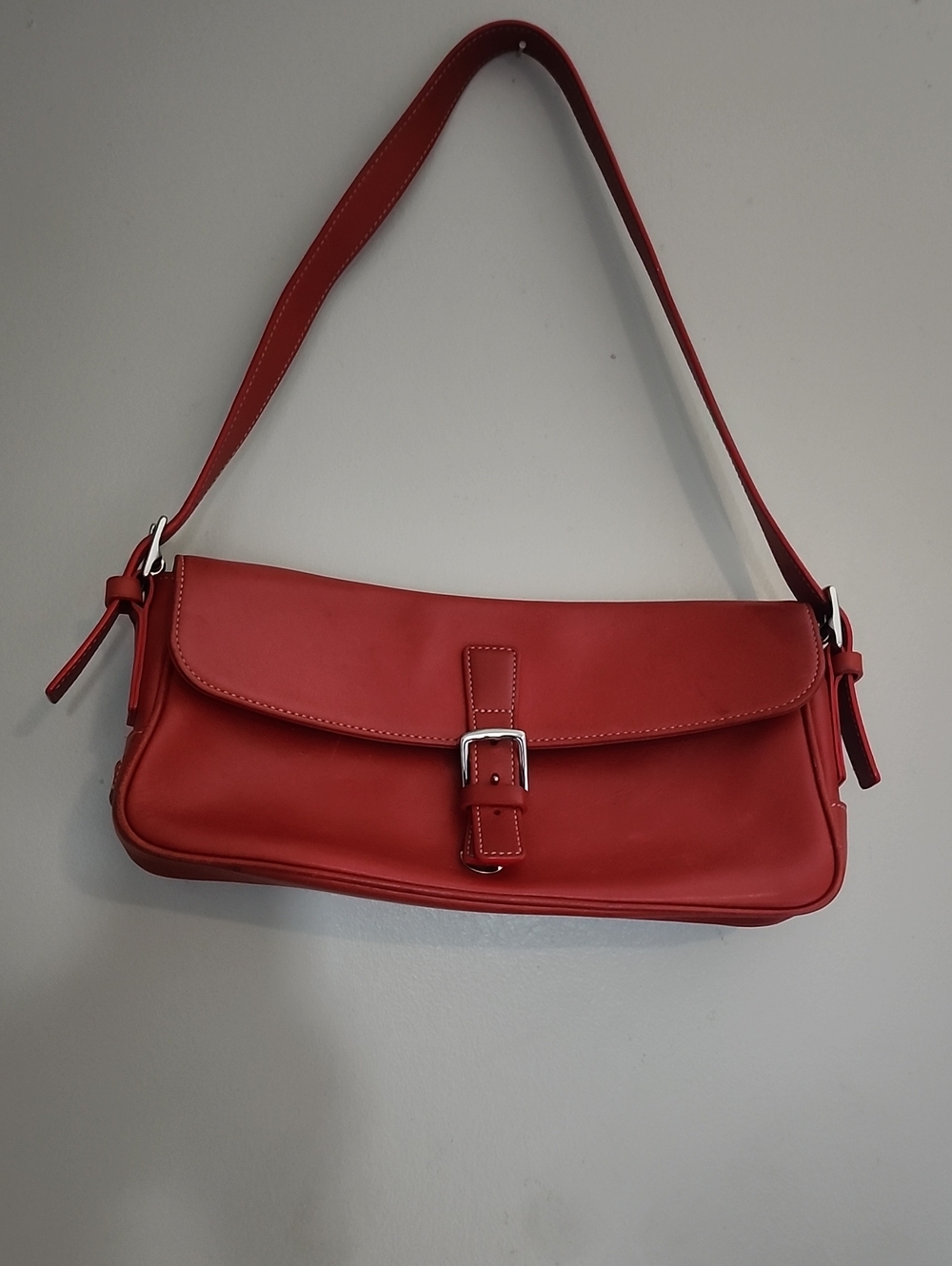 Coach Red Leather Shoulder Bag with Buckle Detail